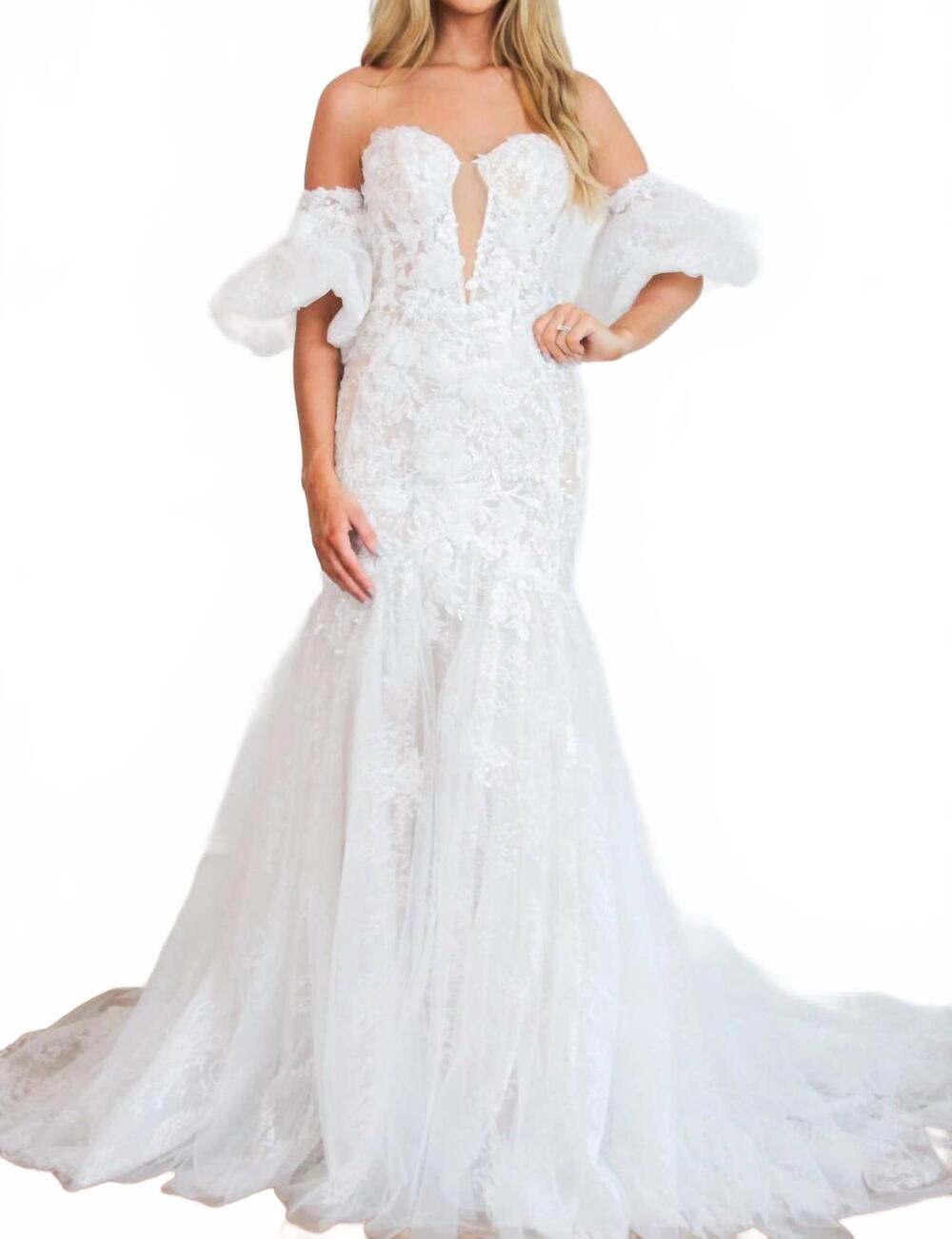 NEW CINDERELLA DIVINE polly lace floral applique detachable off shoulder wedding